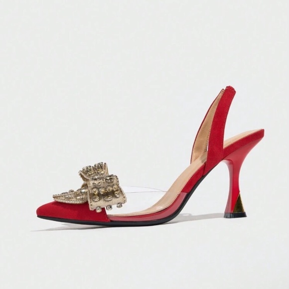 NEW - Elegant Red Slingback Heels with Bow Detail‎ - Picture 7 of 9